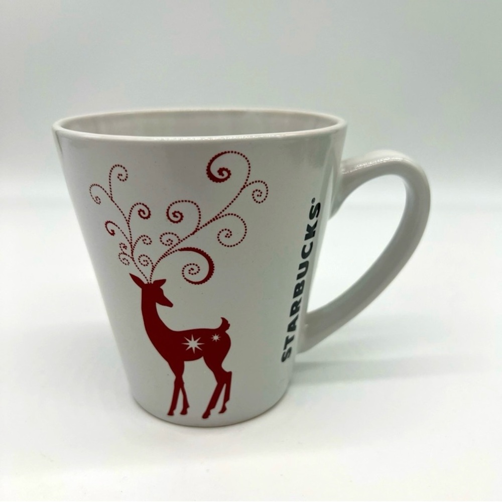 Starbucks White and Red Holiday Reindeer Mug 2011